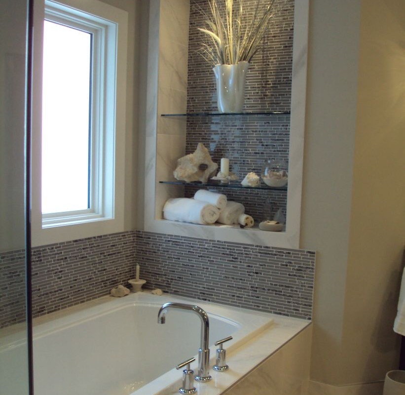 Edgemont Project bathroom with accent wall By Renova Homes & Renovations Calgary, Alberta