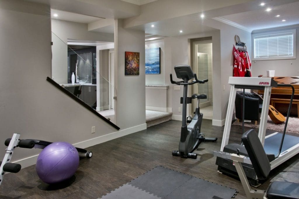Hamptons Basement Project By Renova Homes & Renovations Calgary, Alberta home basement gym