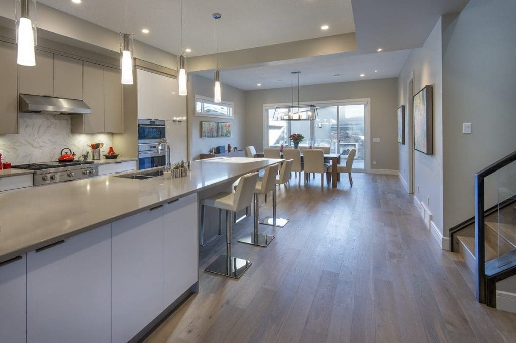 Kensington Custom Home kitchen and dining room By Renova Homes & Renovations Calgary, Alberta