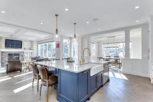 Mount Royal Custom Home kitchen and living room By Renova Homes & Renovations Calgary, Alberta