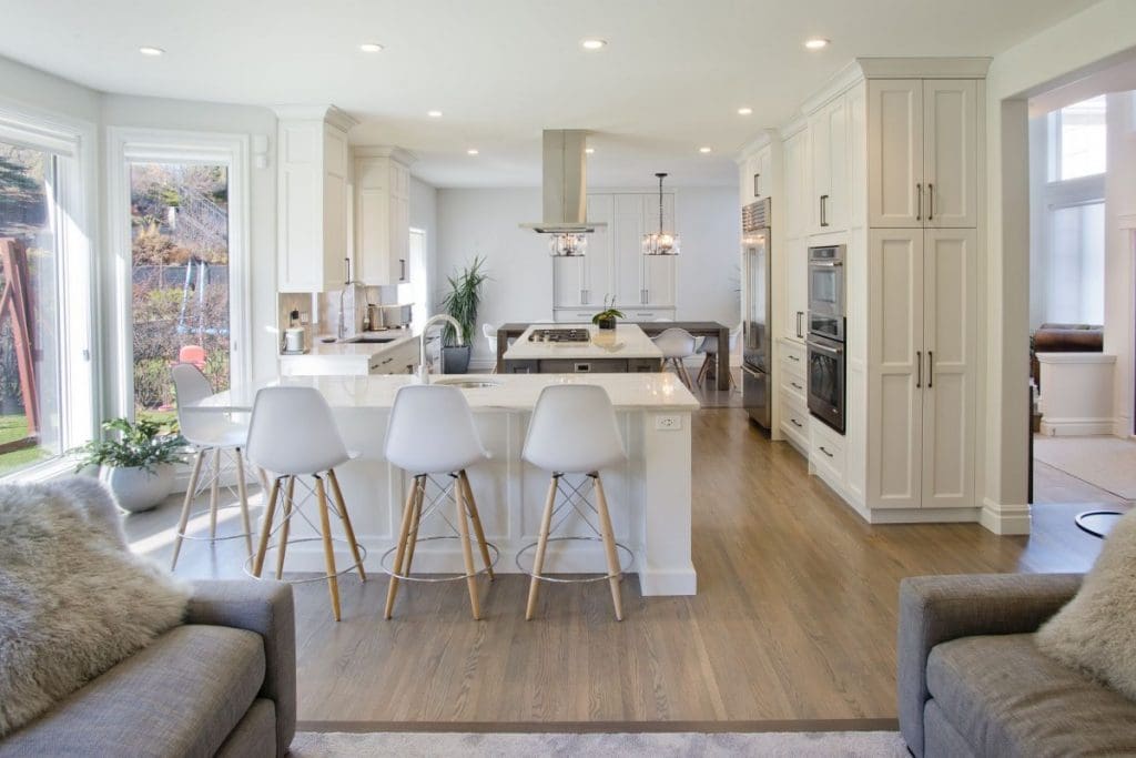 Patterson by renova homes and renovation kitchen reno wtiih custom parameter cabinets and double island