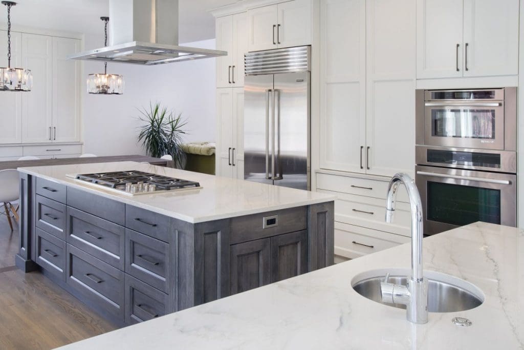 Patterson Interior Project By Renova Homes & Renovations Calgary, Alberta kitchen island and parameter cabinets