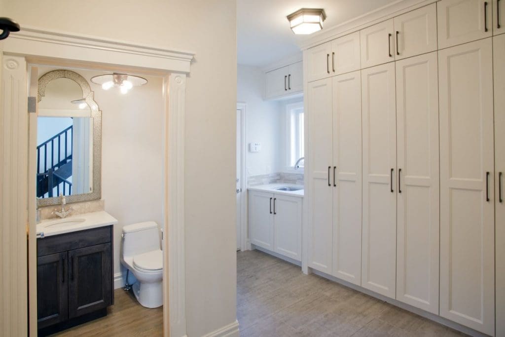 Patterson Interior Project mudroom with custom floor to ceiling cabinets By Renova Homes & Renovations Calgary, Alberta