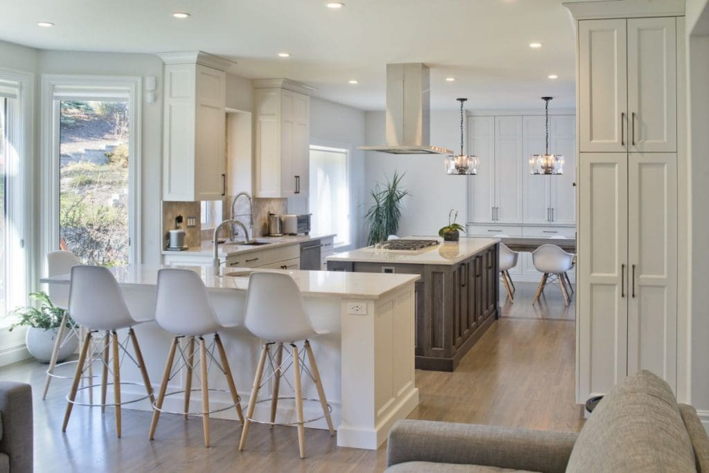 Patterson Interior Project By Renova Homes & Renovations Calgary, Alberta kitchen island and dining room
