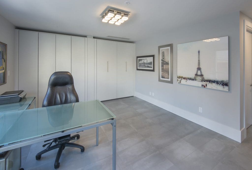 Princeton Project By Renova Homes & Renovations Calgary, Alberta home office with floor to ceiling storage