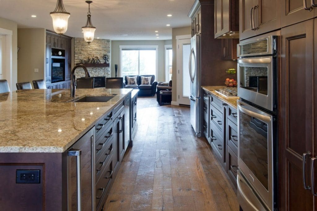 custom cabinets with deep wood hardwood floor