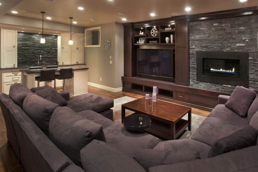 Wentworth Project By Renova Homes & Renovations In Calgary, Alberta basement living room with wet bar